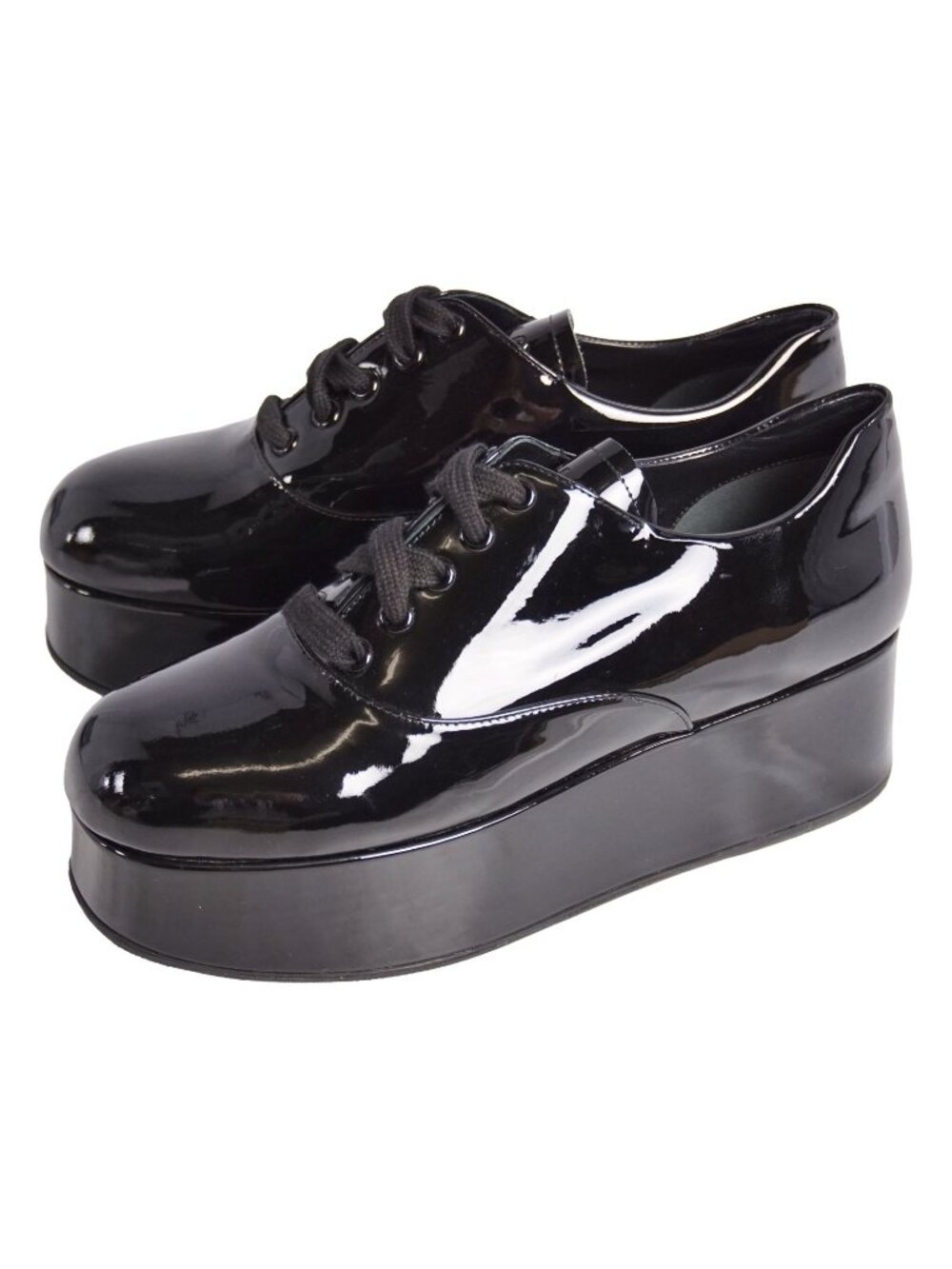 Miu Miu Leather Shoes Lace-up Thick Sole Patent Black